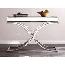 Southern Enterprises Ava Mirrored Metal Console Table in Silver