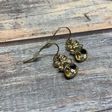 Pierced gold tone holiday Christmas jingle bell rhinestone earrings