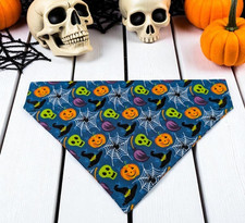 Halloween Dog Bandana Skeleton OVER THE COLLAR Slide on Scarf Bandanas Witch