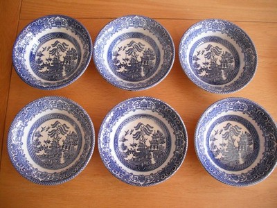 Vintage EIT English Ironstone Willow Pattern Müsli Suppe Schüsseln blau & weiß x 6