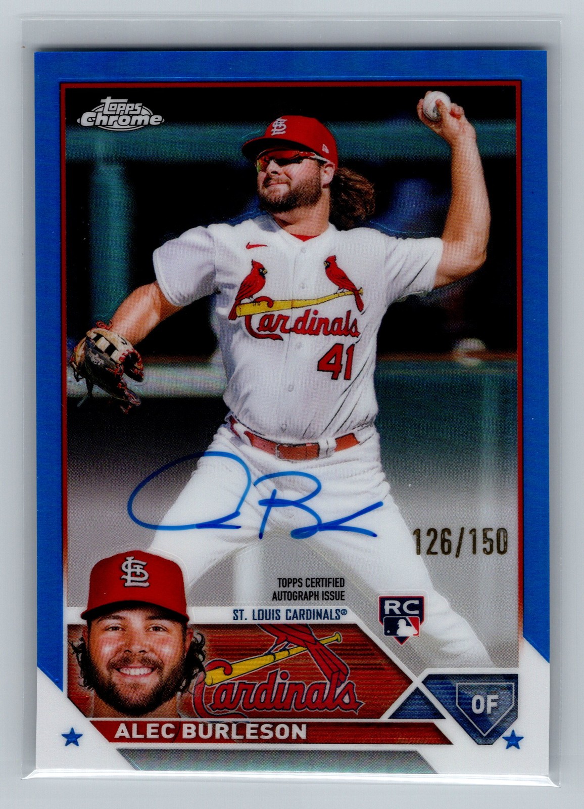 2023 Topps Chrome Alec Burleson Rookie Auto Blue #/150 St. Louis Cardinals