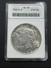 1922-D Peace Dollar AU 58 Old ANACS Soapbox holder United States Silver Coin $1