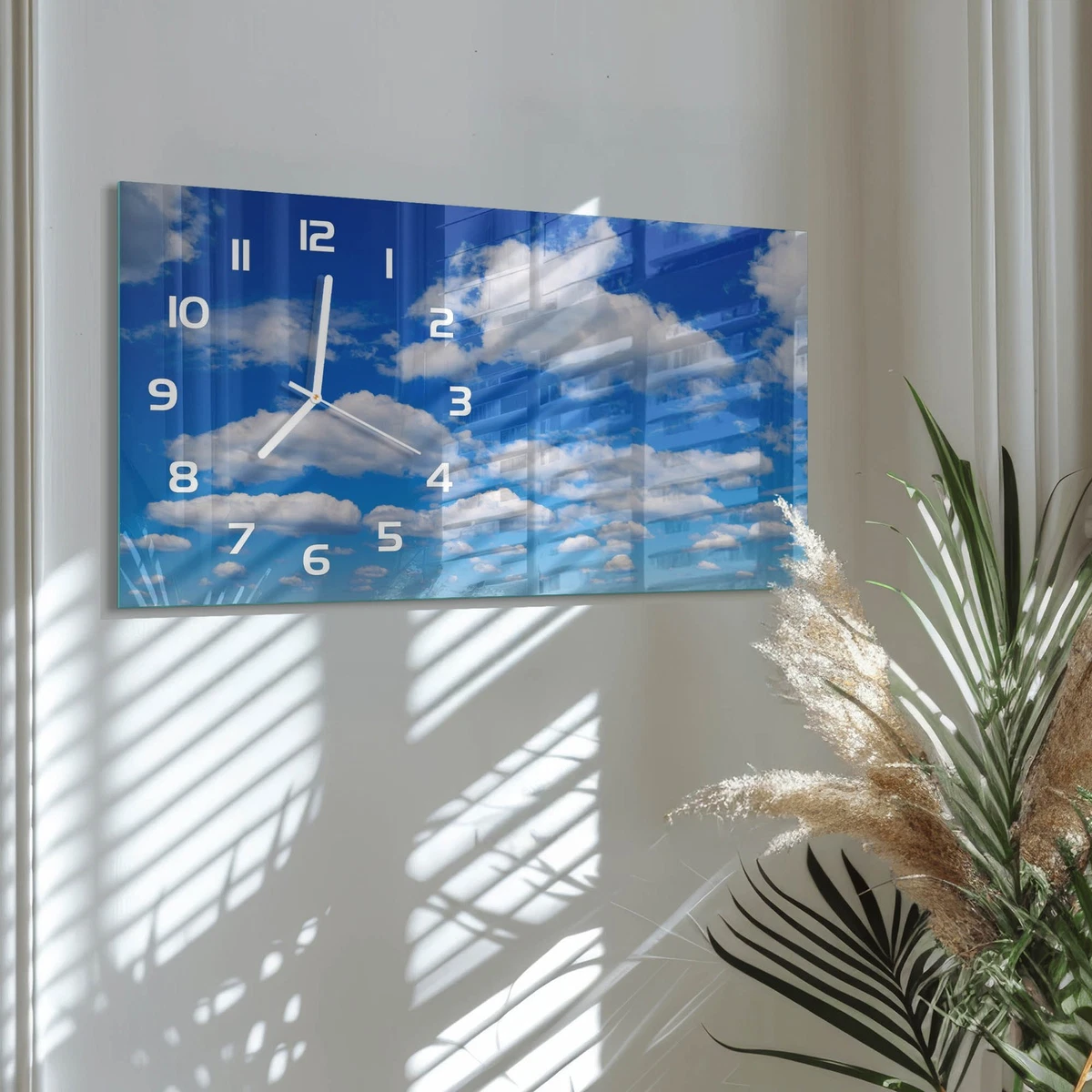 Reloj de Pared Rectangular Vidrio Templado Premium Nubes en el Cielo 60x30 cm