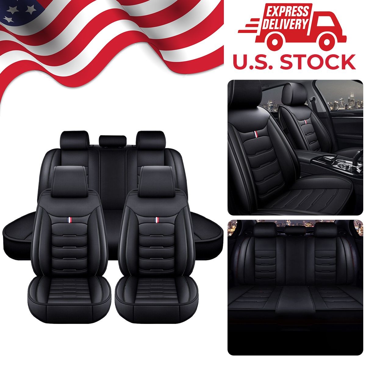 Car Seat Covers Full Set Leather 5-Seats Front & Rear Protector Cushion For Ford