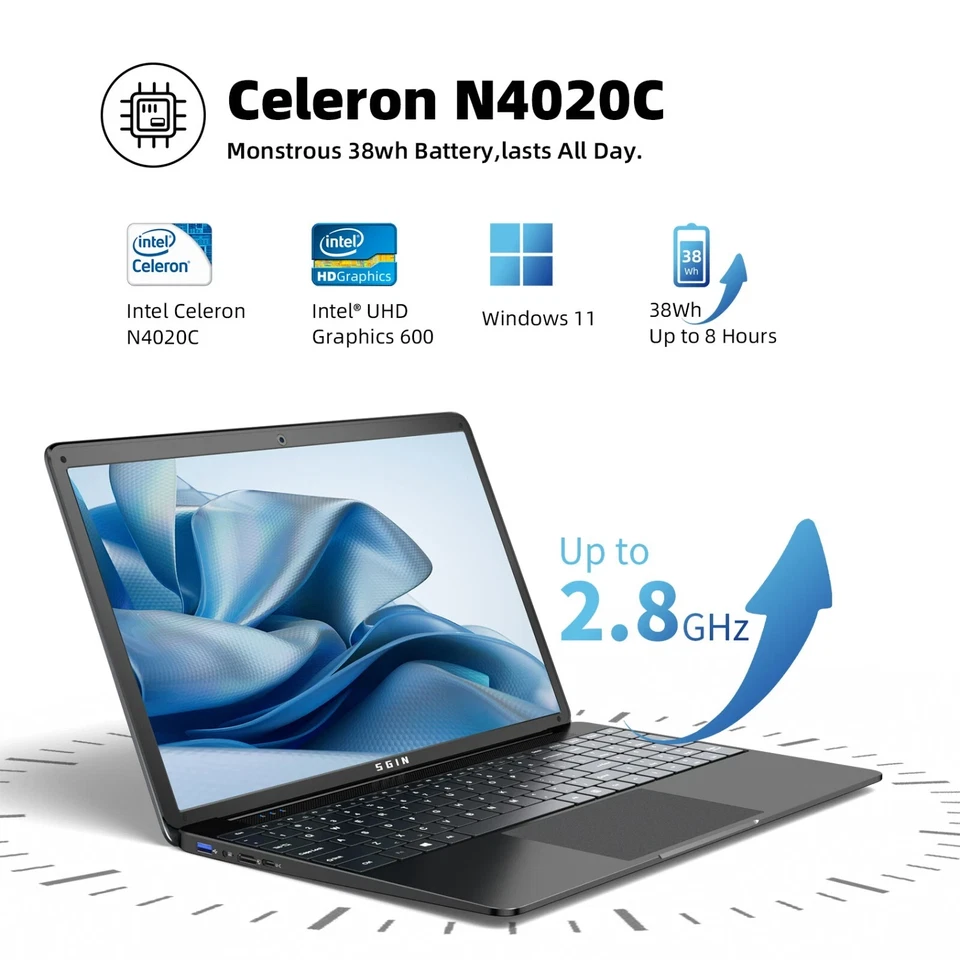 SGIN 17.3" HD Up to 2.8GHz Laptop Intel Celeron with 8GB DDR4 512GB SSD - Image 4 of 4