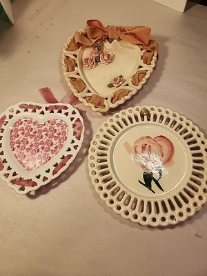 Vintage 3pc Porcelain 7.75  Reticulated Plates Milk Glass 2 Farmhouse Country