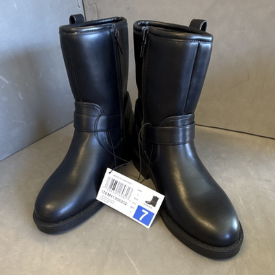 Dolce Vita Pondo Women's Black Leather Mid-Calf Biker Boots Zip Buckle US 7