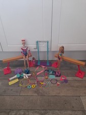 barbie gymnastics playset bundle-barbie+stacie dolls,lots of accessories,2 beams