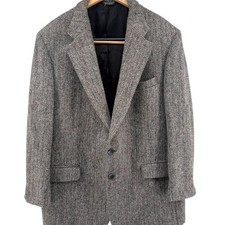 Harris Tweed Mens Grey Herringbone Wool Blazer Sport Coat 46R USA Made
