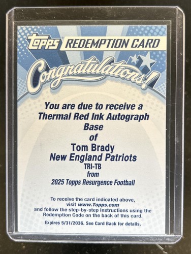 2025 Topps Resurgence Tom Brady Thermal Red Ink Auto SSP #TRI-TB Patriots