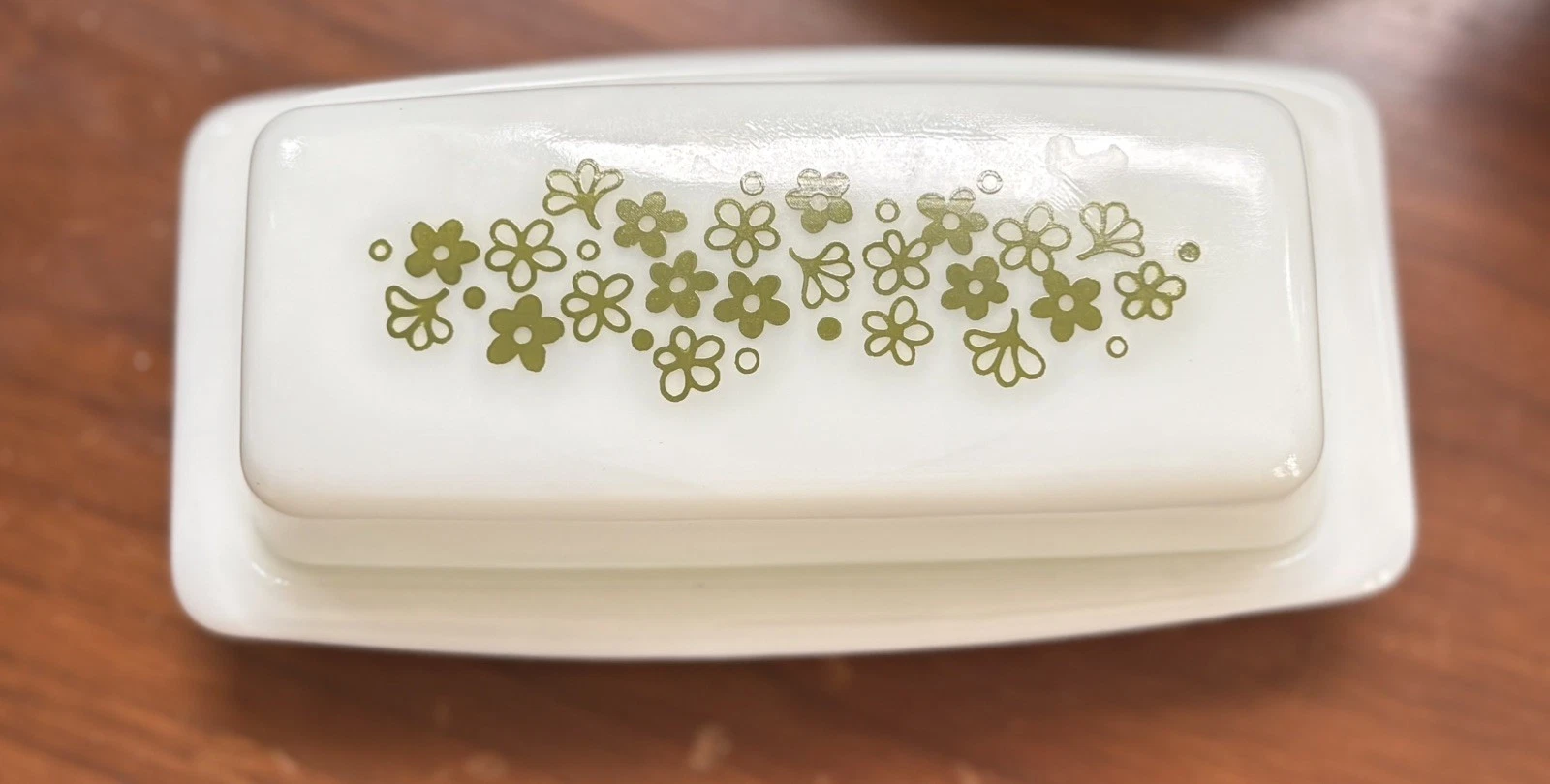 Pyrex Corelle Crazy Daisy Spring Blossom Butter Dish Vintage Green 1 Stick Glass
