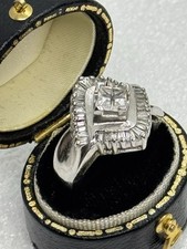 925 Sterling Silver CZ Baguette Cocktail Ring Size 6 Rhodium Plated