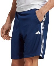 adidas Train Essentials Pique 3 Stripes Mens Training Shorts Blue Gym Zip Pocket