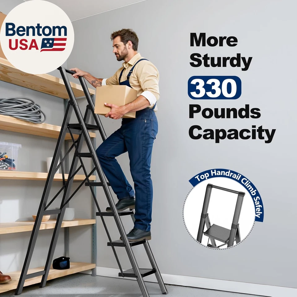 6 Step Ladder for High Ceiling, Lightweight Folding Ladders, with Handrails & An - Image 3 of 4