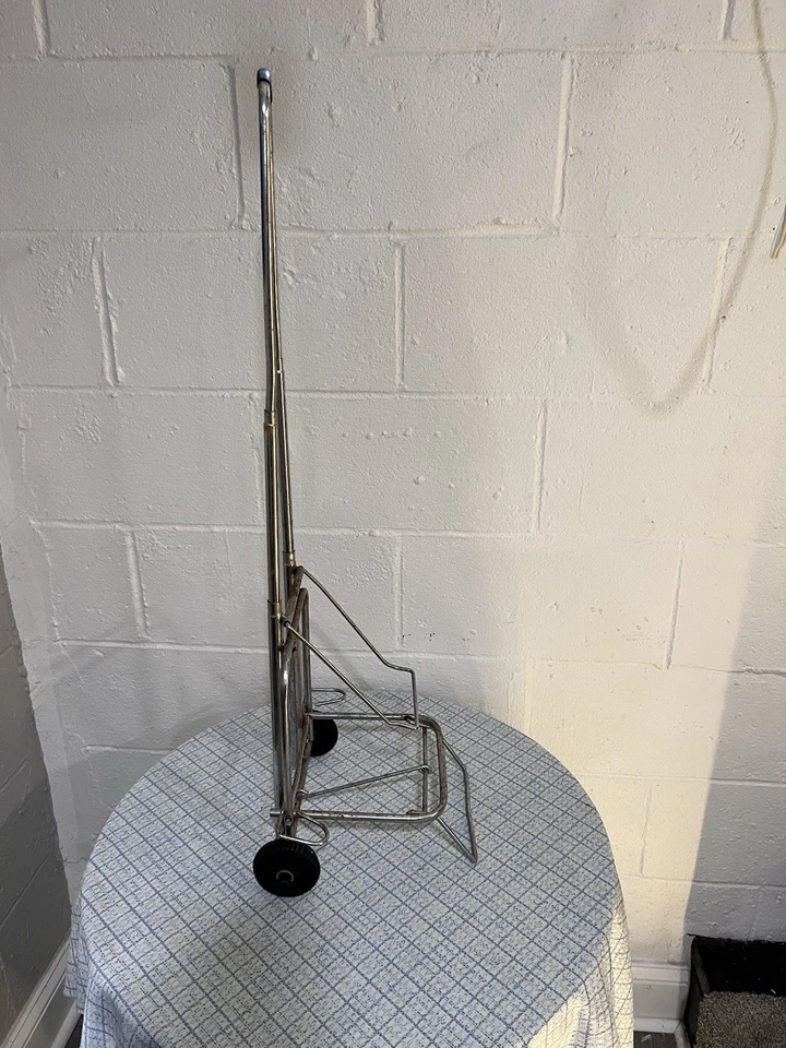 Vintage Stainless Aluminum Foldable Travel Caddy Luggage Cart Folding Rolling - Image 2 of 4