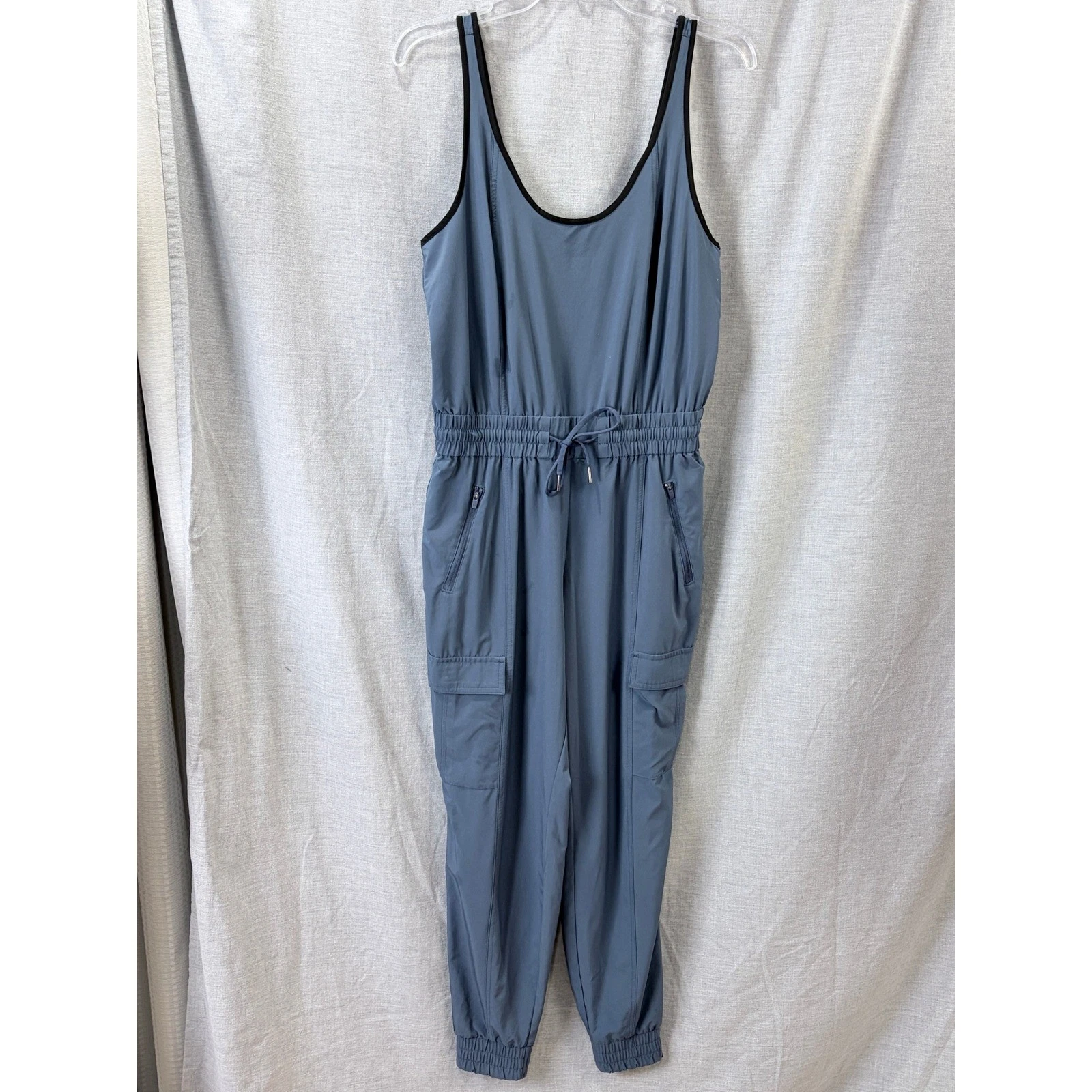 Athleta Headlands Hybrid Cargo Jumpsuit Blue XSP Petite Zip Pockets