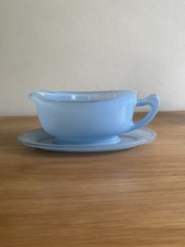 Pyrex Colourware Sprayware Gravy Boat and Saucer Underplayed Blue