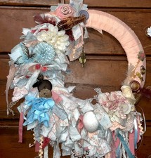 Handmade Fabric Rag Wreath 17in Farmhouse Cot...