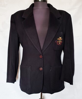 JACKET VINTAGE AUTHENTIC TRUSSARDI SOLID BLACK CASHMERE BLEND WOMENS US 8 EU 36