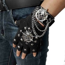 Steampunk Biker Leather Halloween Gloves Mens Skull Punk Rock Cosplay Gloves