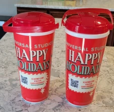 New Universal Studios Christmas Happy Holidays Cup with Handle Red 2023 Lot of 2