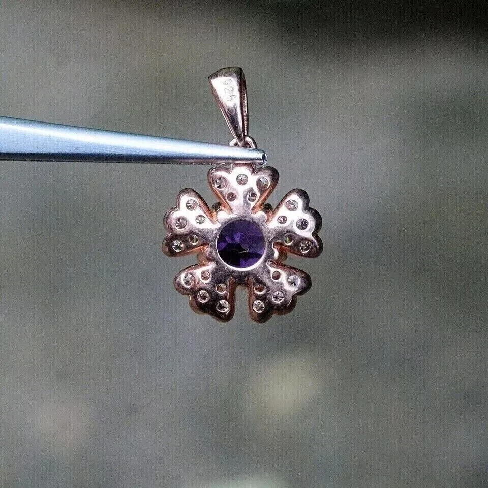 Потрясающая цепочка-кулон круглой огранки с имитацией фиолетового аметиста покрытие розовым золотом 14 карат - Изображение 4 из 4