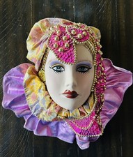 Porcelain Mardi Gras Mask Wall Hanging Adorned with Sequins Beads New Orleans
