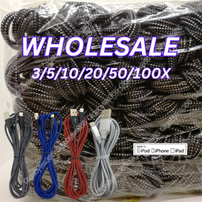 Bulk Lot 6/10FT Braided USB Charger Cable For iPhone 14 13 12 11 XR 8 iPad Cord