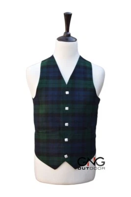 Herren Hochzeit schwarz Uhr Schottenkaro Weste 5 Knöpfe schottische Kilt Weste