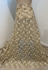 5 Yard GOLD IVORY Guipure Rhinestone Metallic Lace Fabric 50” Width