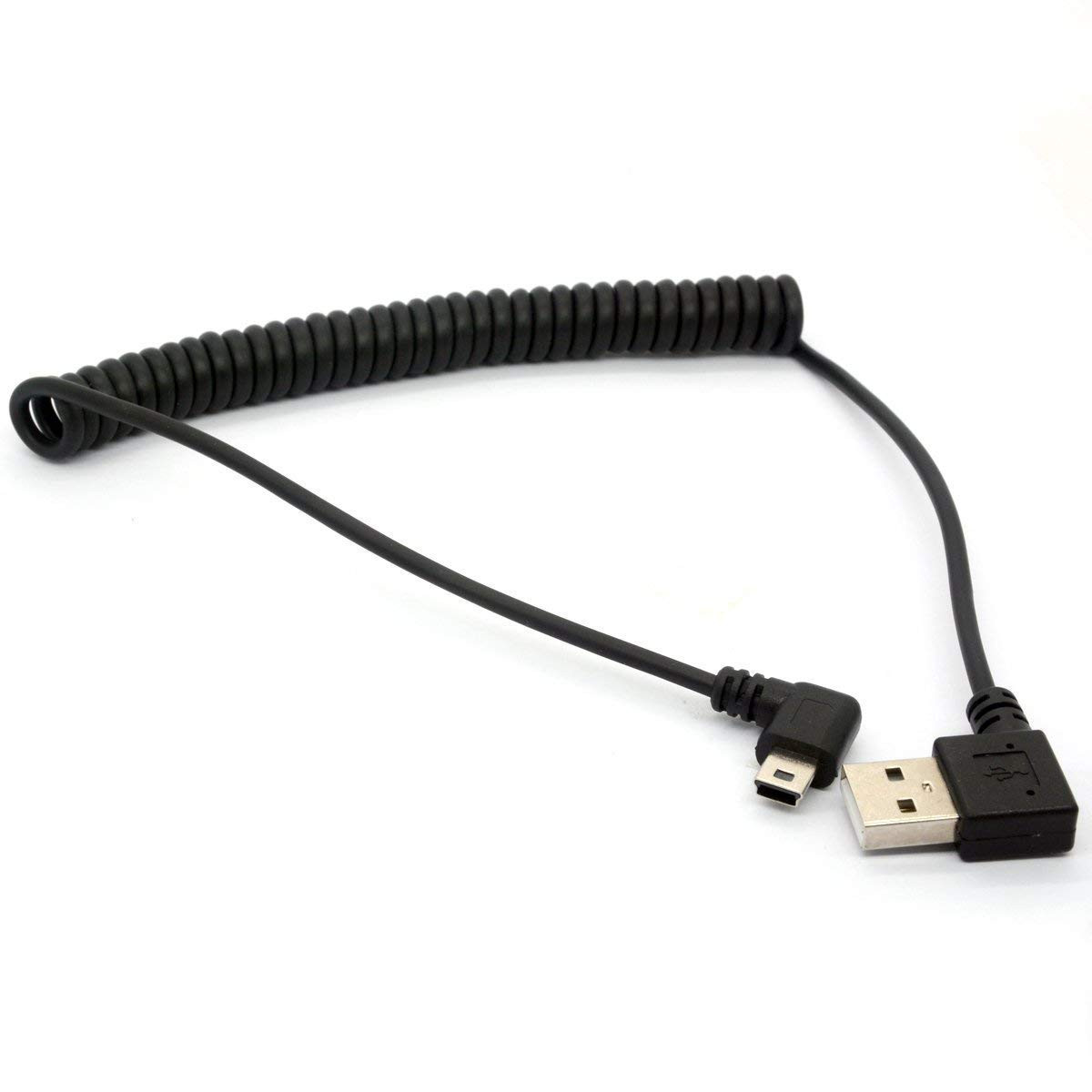 GLHONG Coiled Mini USB Cable, 90 Degree Spring USB 2.0 to Mini USB Cable Cord