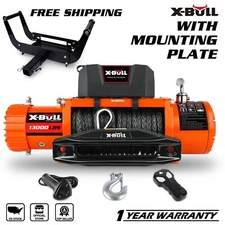 X-BULL Electric Winch 13,000lb Synthetic Rope 12V Trailer With Mounting Plate