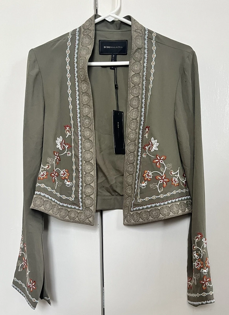 Women s BCBGMAXAZRIA Floral Embroidery Cropped Jacket Size Medium