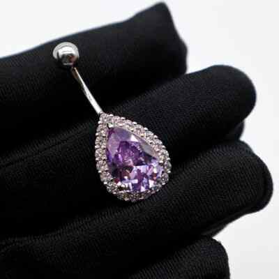 Real 925 Silver Water Drop Belly Button Long 14MM Women Piercing Purple Simulate