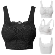 Women's Seamless Lace Bra Top With Front Lace Cover Sports Bra @