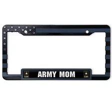U.S. ARMY MOM Patriotic American Flag License Plate Frame. Grey/Black