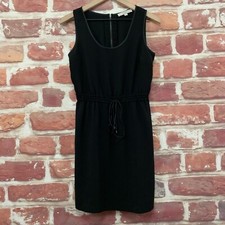 Ann Taylor Loft Dress Womens Size 4 Plain Black Satin Trim Zip Up Tie Waist