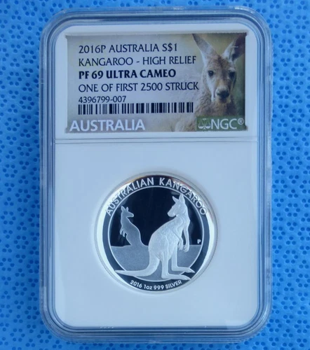 2016 NGC PF 69 U-Cam Australia Kangaroo 1oz Silver $1 High Relief, 1 of 1st 2500