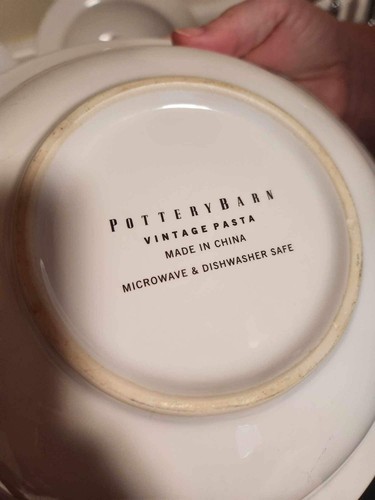 Pottery Barn Vintage Posters 3 Pasta Bowls 9 3/4" 1 Serving Bowl 13 1/2" - Picture 2 of 2