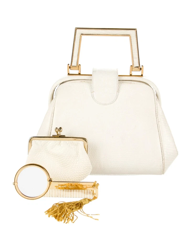 Bolso de día Judith Leiber piel de lagarto asa superior blanco bolso médico de colección gyu Foto 2 de 4