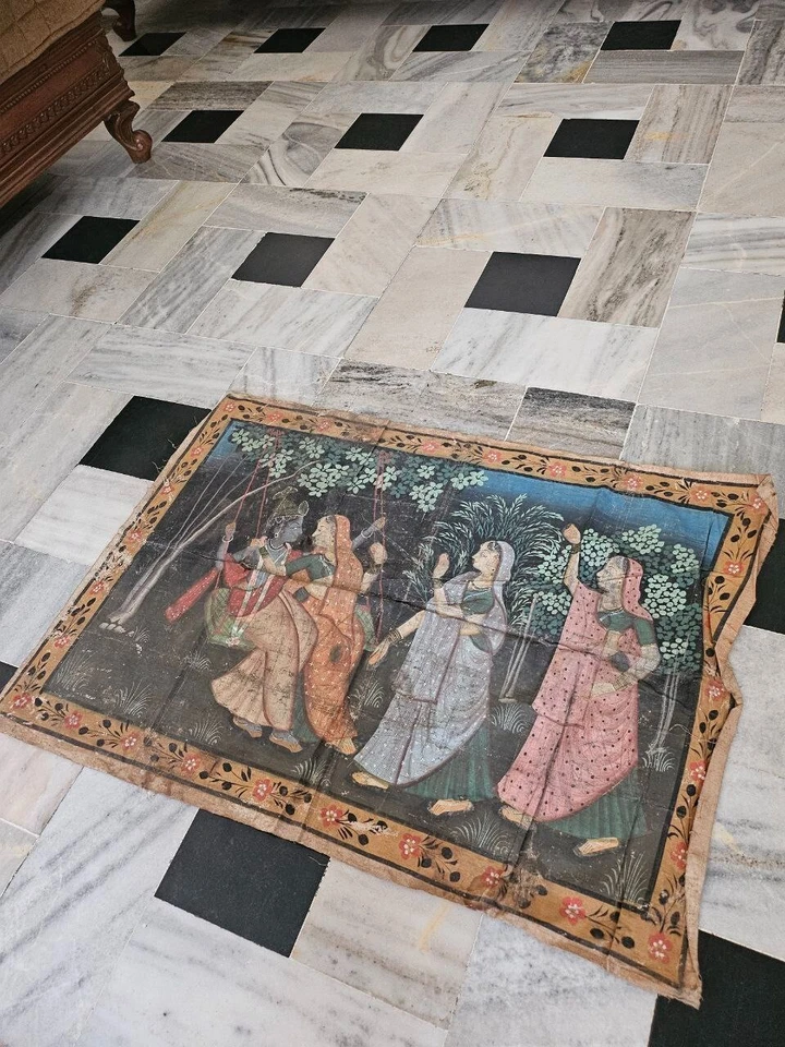 Pintura vintage indiana Rajput Kangra Basholi Pichwai pintura arte tradicional - Imagem 3 de 4