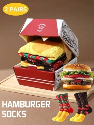 Novelty Hamburger Burger Socks Gift set For Him/Her - 2 Pairs in 1 Box Unisex