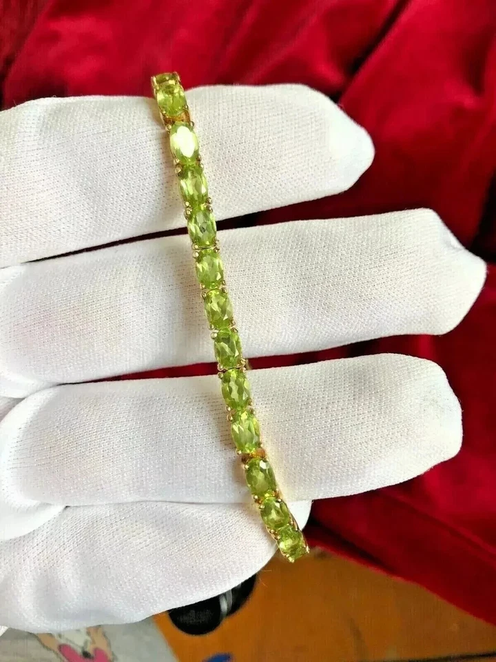 5CT Oval Cut Simulated Peridot Women's Tennis Bracelet 14K Yellow Gold Plated - Image 4 of 4