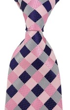 New Checks Purple Pink Classic JACQUARD WOVEN Silk Men's Tie Necktie
