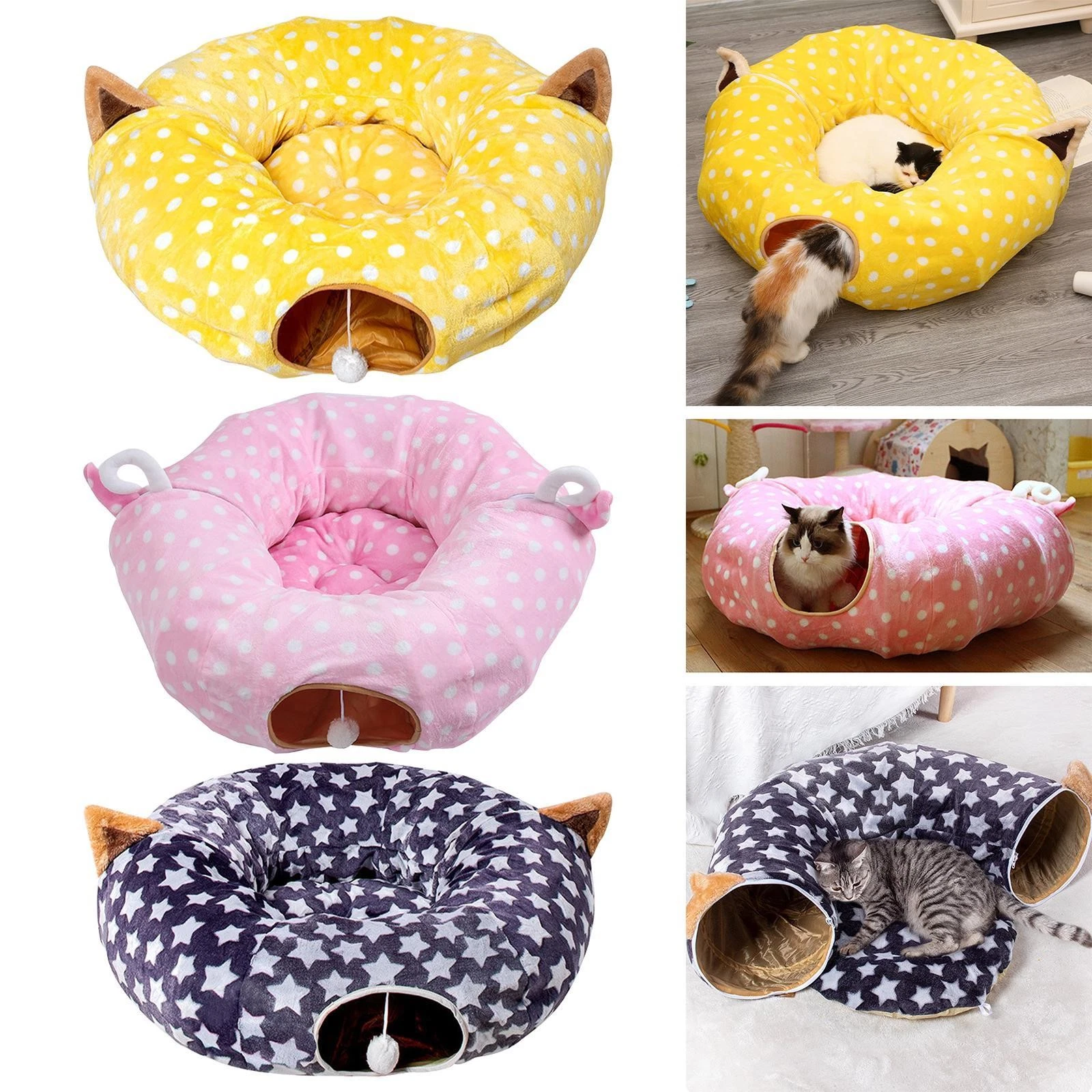 Collapsible Cat Tunnel Bed Tube Soft Plush Toy for Ferret Puppy Large Cats