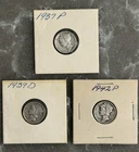 1937 P, 1943 D, 1939 D, 1942 P MERCURY DIMES, CIRCULATED, UNGRADED