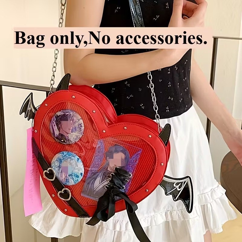 Gothic Heart Ita Bag with Bat Wings & Devil Horns PU Leather | eBay