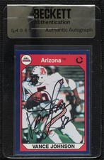 BAS 1990 University of Arizona Vance Johnson #3 Seal of Authenticity Auto 3c7