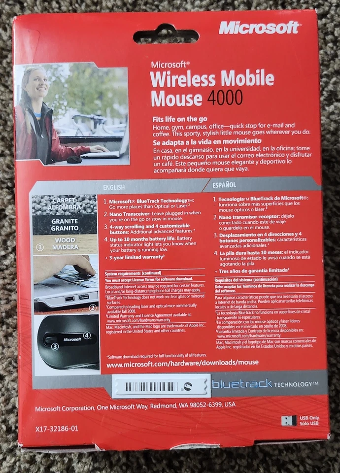 New 2010 Microsoft Mobile Wireless Red Mouse 4000 Blue Track D5D-00038 1383  - Image 4 of 4