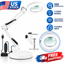 10X Magnifying Glass Desk Lamp LED Light with Base Clamp Jewelry Reading